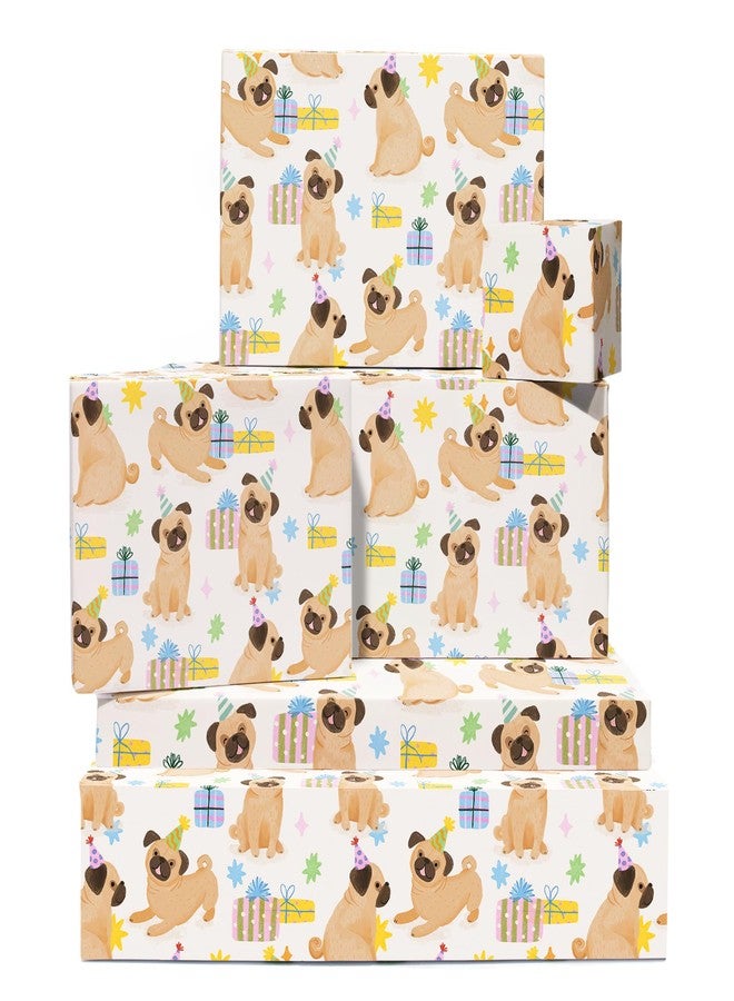 CENTRAL 23 Pug Wrapping Paper - 6 Sheets Of Gift Wrap With Tags - Pugs, Birthday Presents And Hats - Dog Wrapping Paper For Fur Mom Dad - Dog Lovers - Recyclable - Image 1